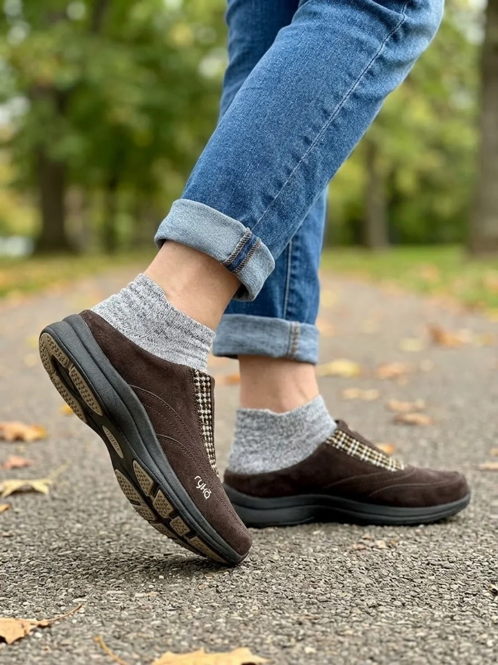 NIB- Ryka Freelance Brown Suede Tweed Inset Mule Clogs Size 9.5